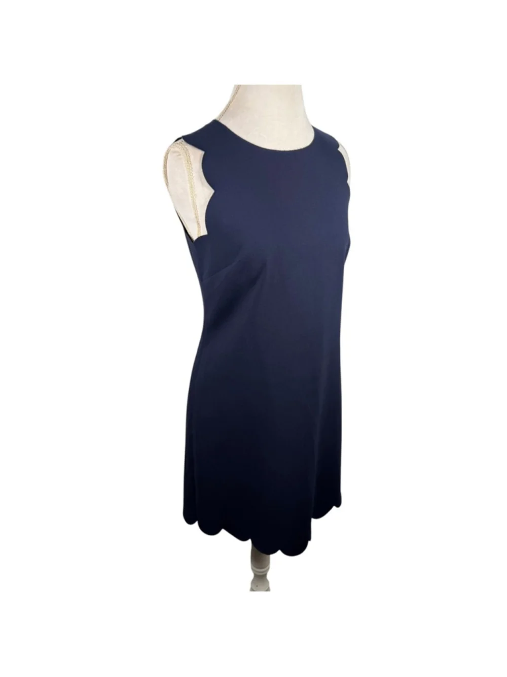 J. Crew Navy Blue Scalloped Sheath Dress Sleeveless Ponte Career Chic Size 6